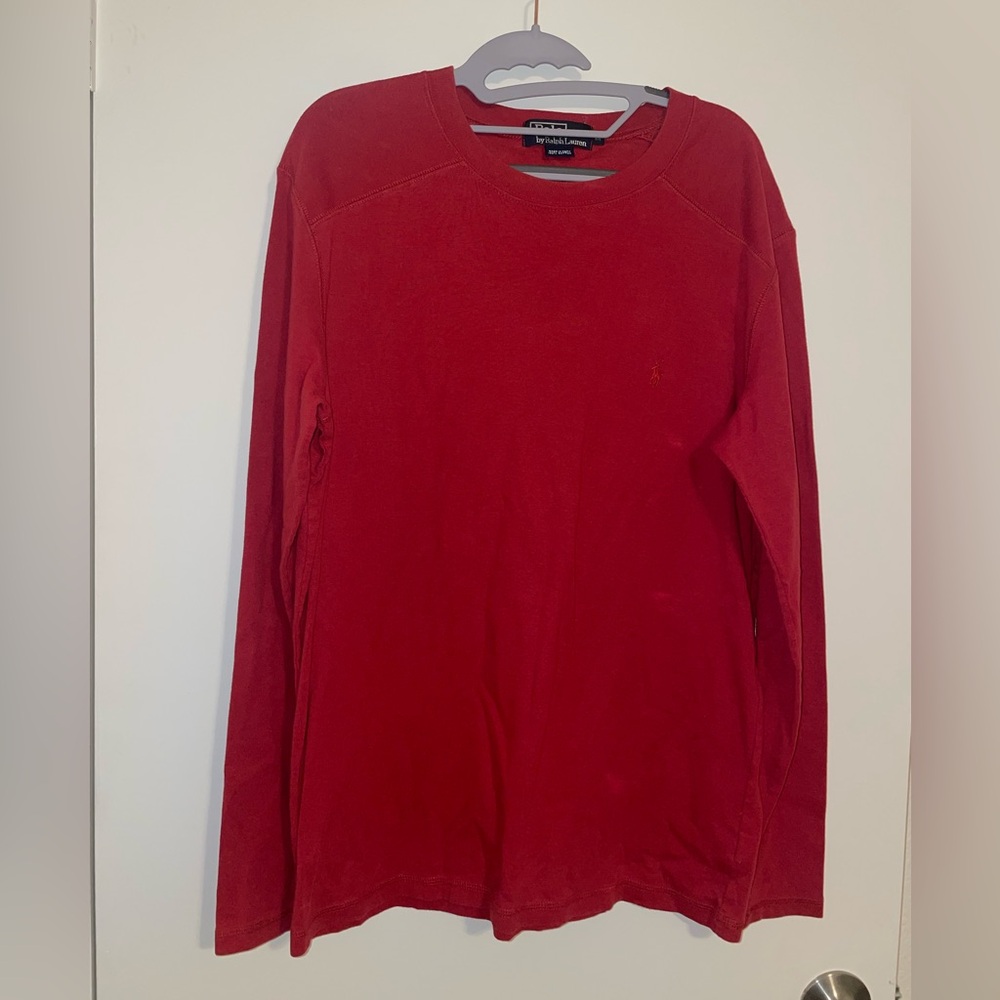 Vintage Ralph Lauren Men's Vibrant Red Long Sleeve Tee